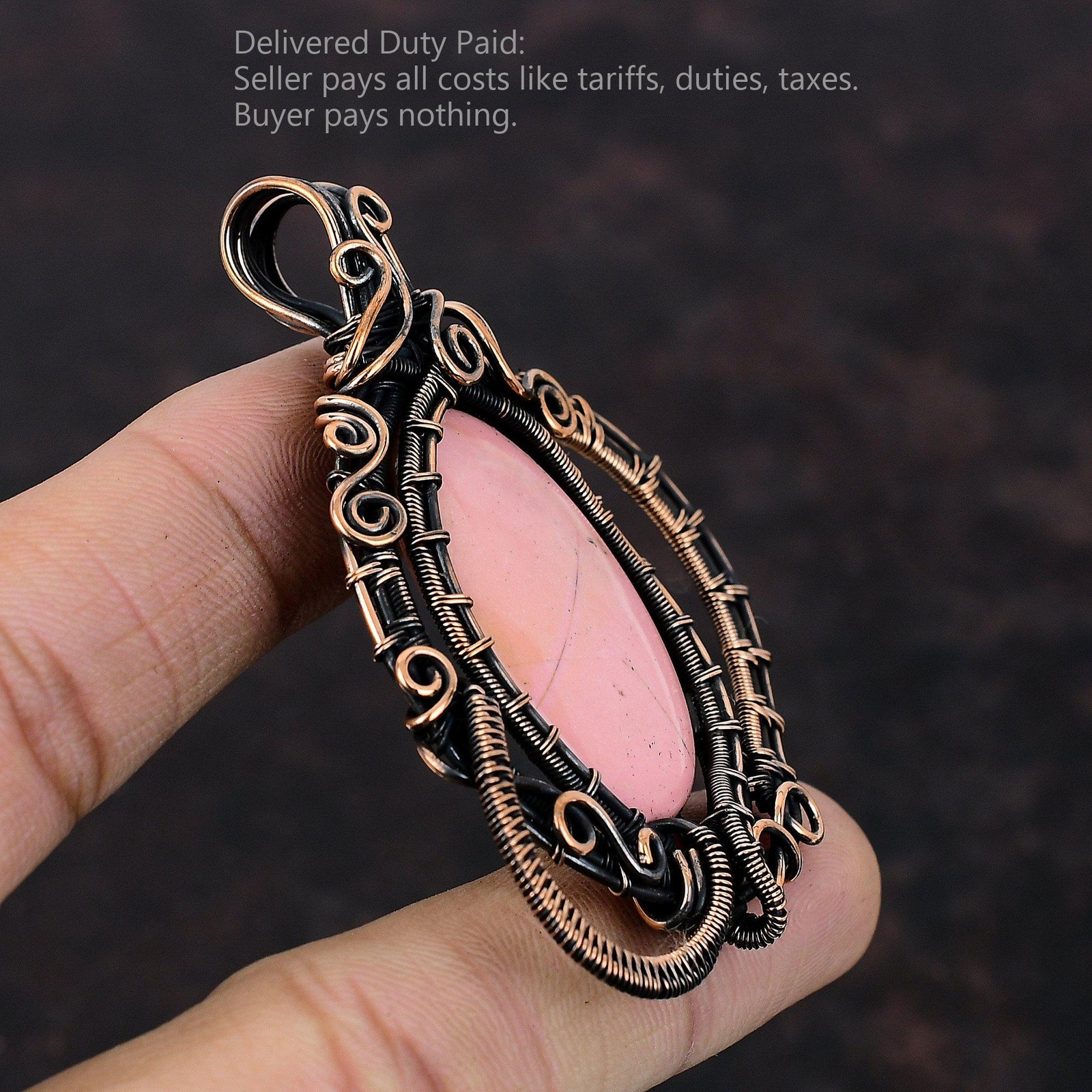 Copper pink Opal Stone Ethnic Engagement Wire Wrapped Trendy Anniversary Pendant