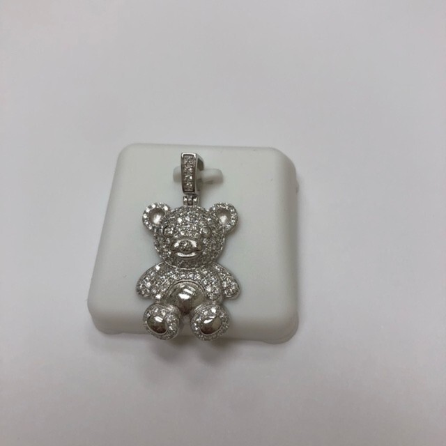 925 Sterling Silver with Cubic Zirconia Teddy Bear Pendant