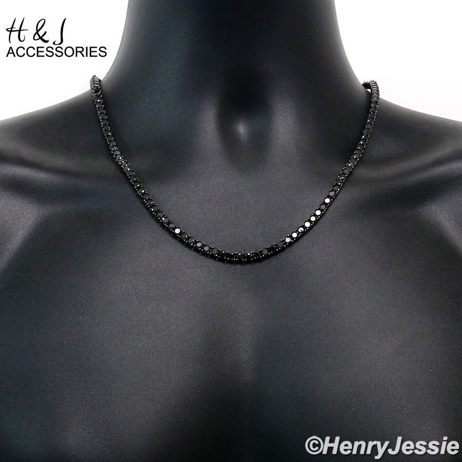 14K BLACK GOLD PLATED 18″20″24″X4MM BLACK ICY 1 ROW TENNIS CZ CHAIN NECKLACE*BN2