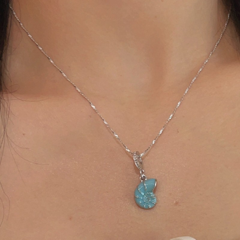 Pretty blue enamel conch pendant versatile silver plated Y-Drop necklace