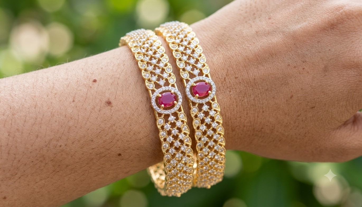 Reshma Royal Ruby Oval Designer Diamond Style Bangles Roz Jewellers.