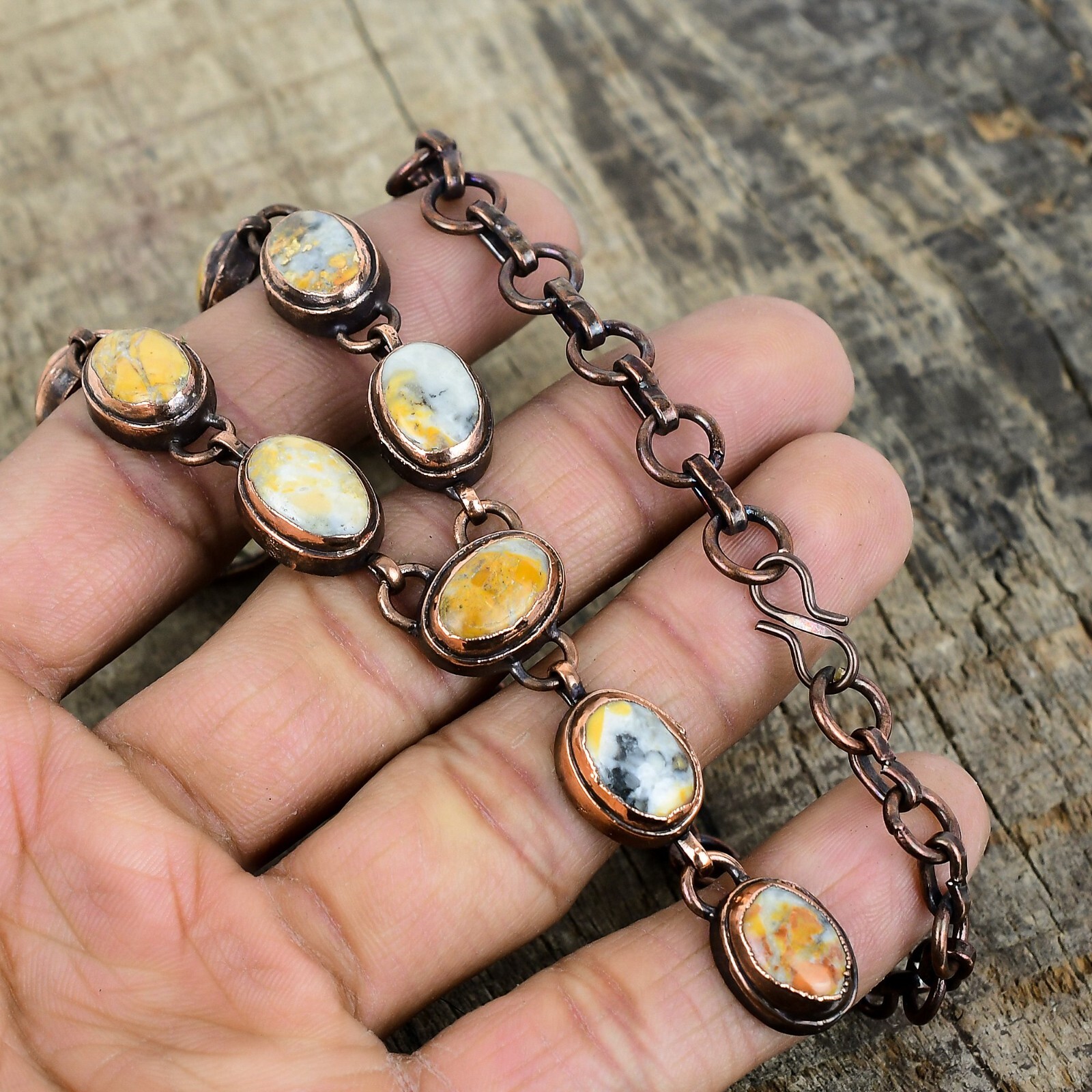 Natural Maligano Jasper Handcrafted Electroformed Chain Necklace Jewelry Copper