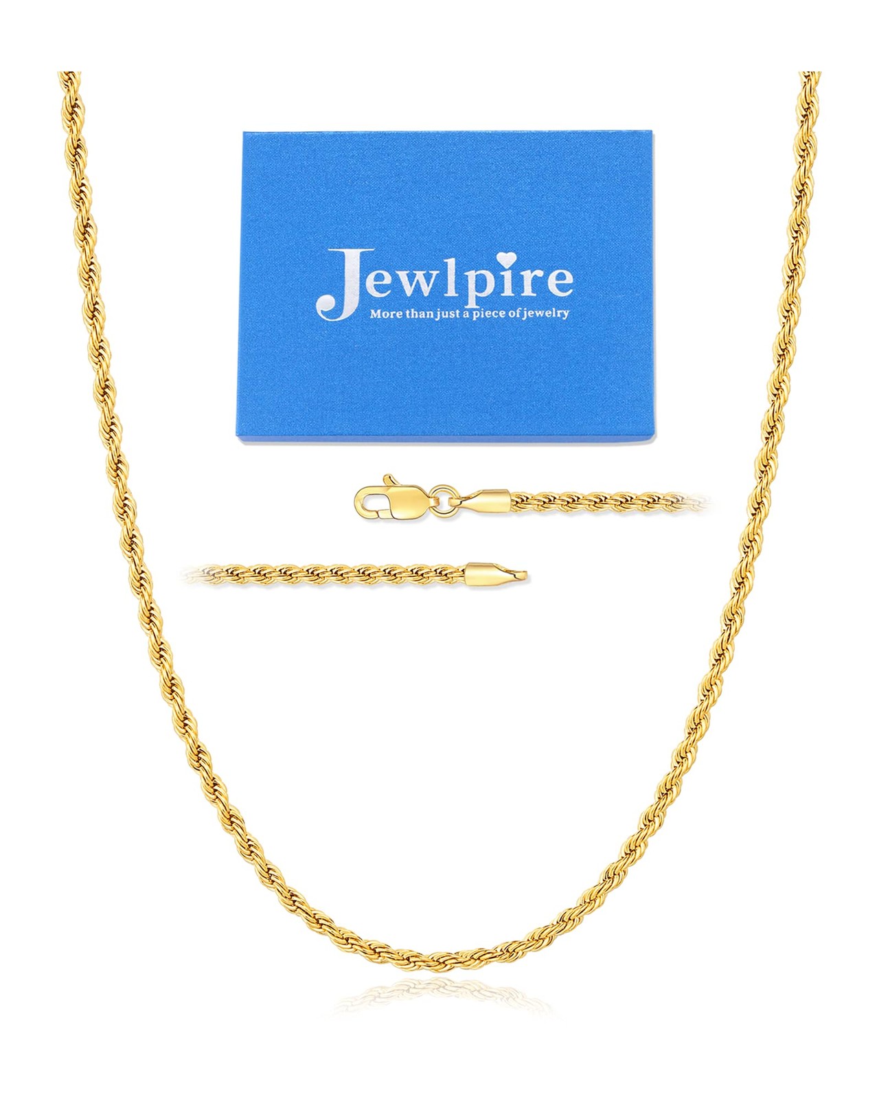 14K Gold Plated Chain Necklace for Men, 3mm Stainless Steel Rope Chains 14K G…