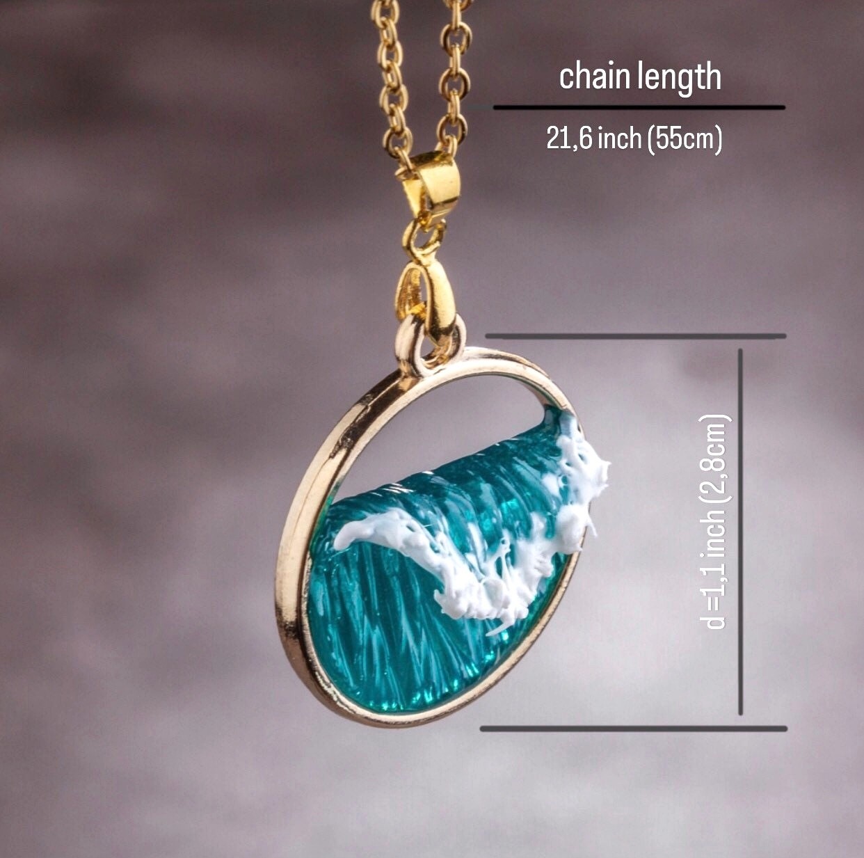 **Handmade Silver Ocean Wave Necklace Resin Sea Jewelry Gift for Her**