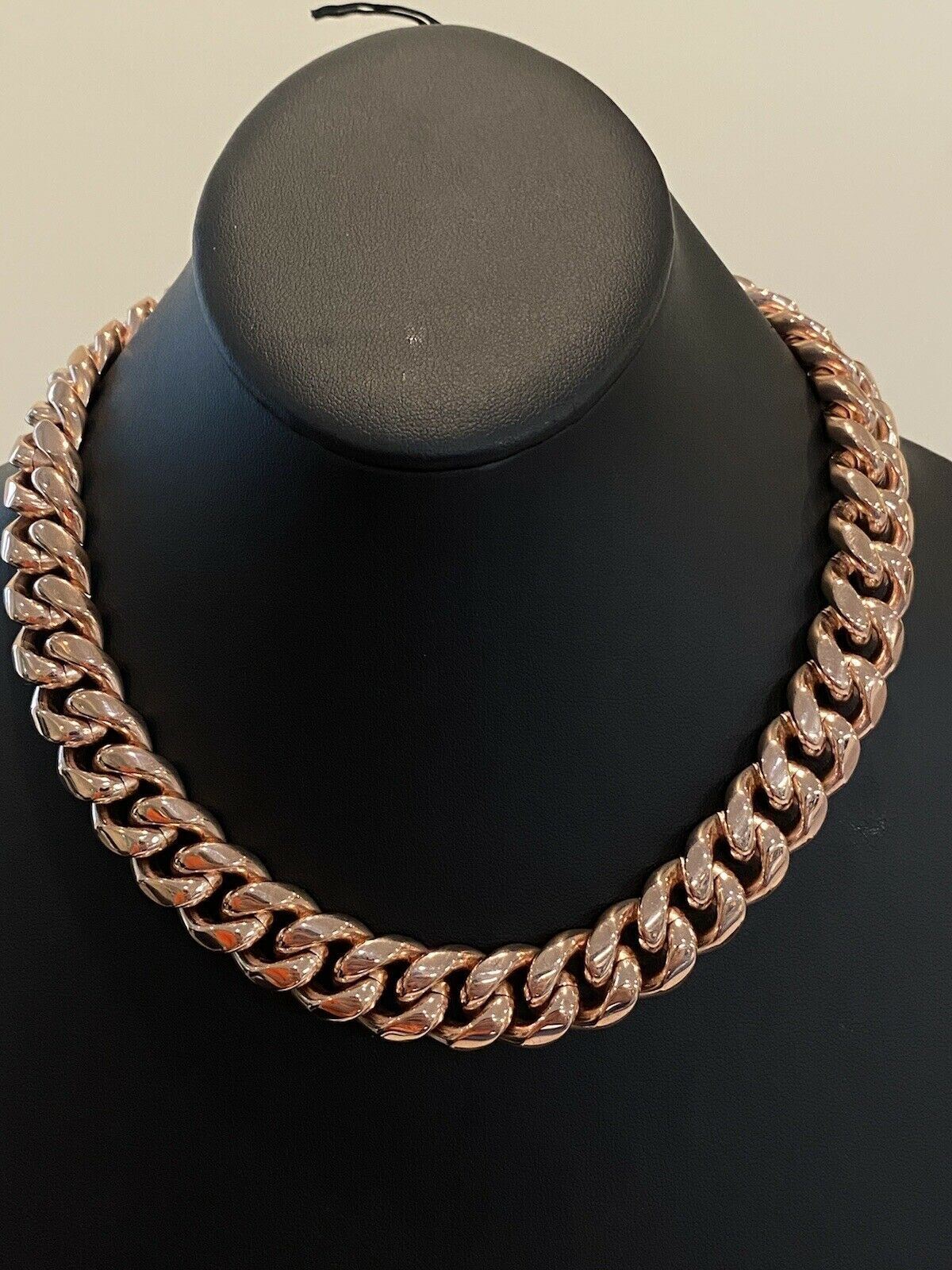 16mm 18″ Mens Miami Cuban Link Choker 14k Rose Gold Plated SS Hip Hop Chain