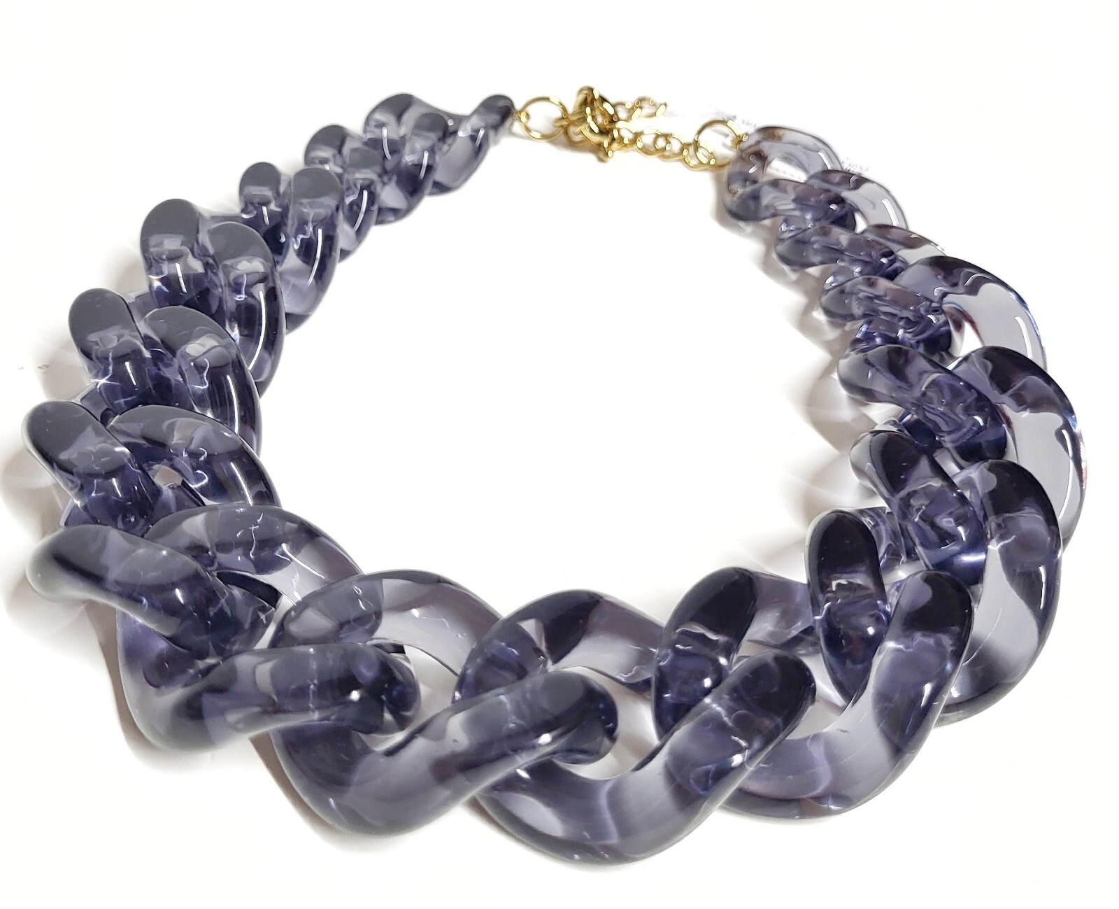 J.Crew Chunky Acetate Link Necklace Pale Graphite Plated Brass BK900 NWT