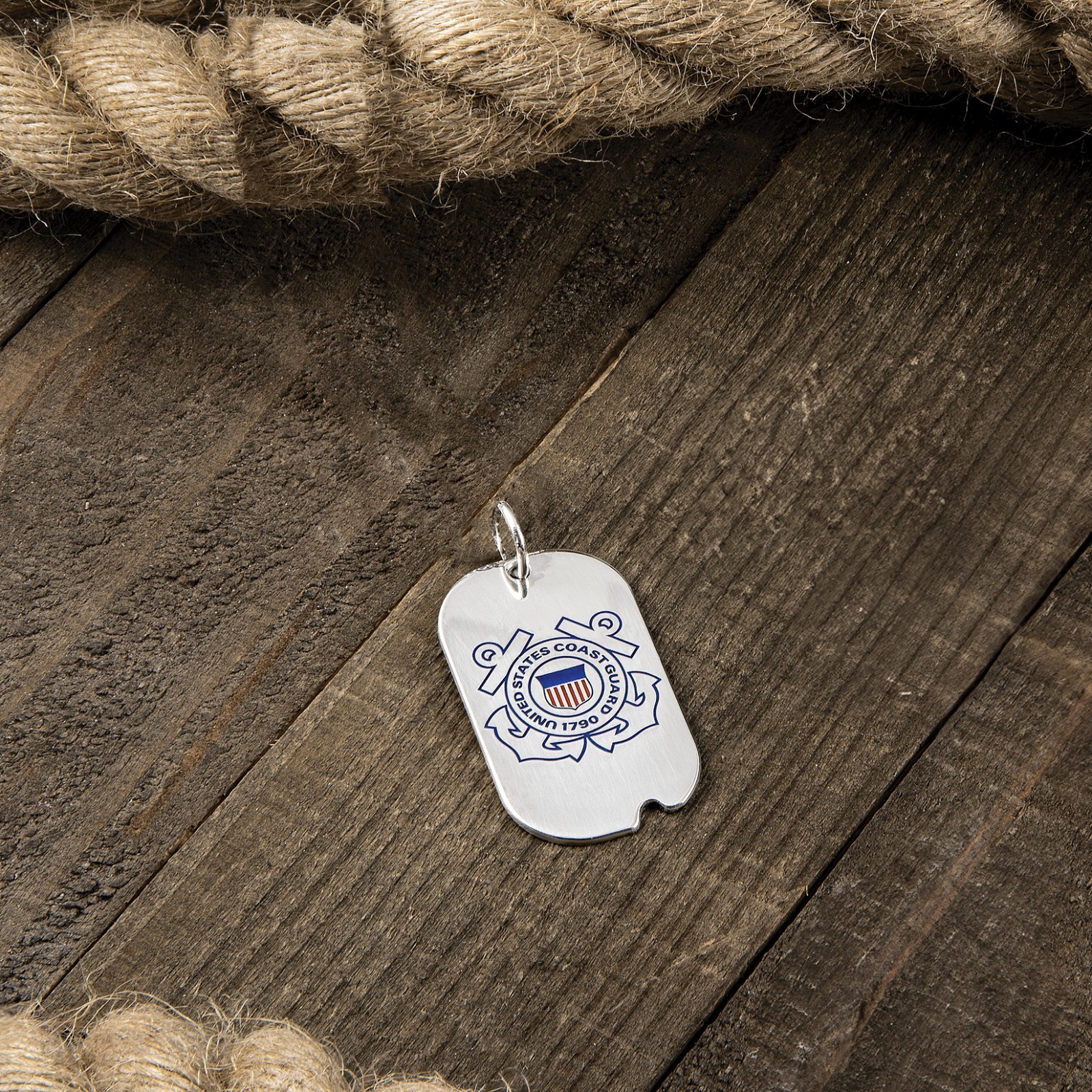34x19mm Sterling Silver US Coast Guard Dog Tag Pendant w/24″ Stainless Chain
