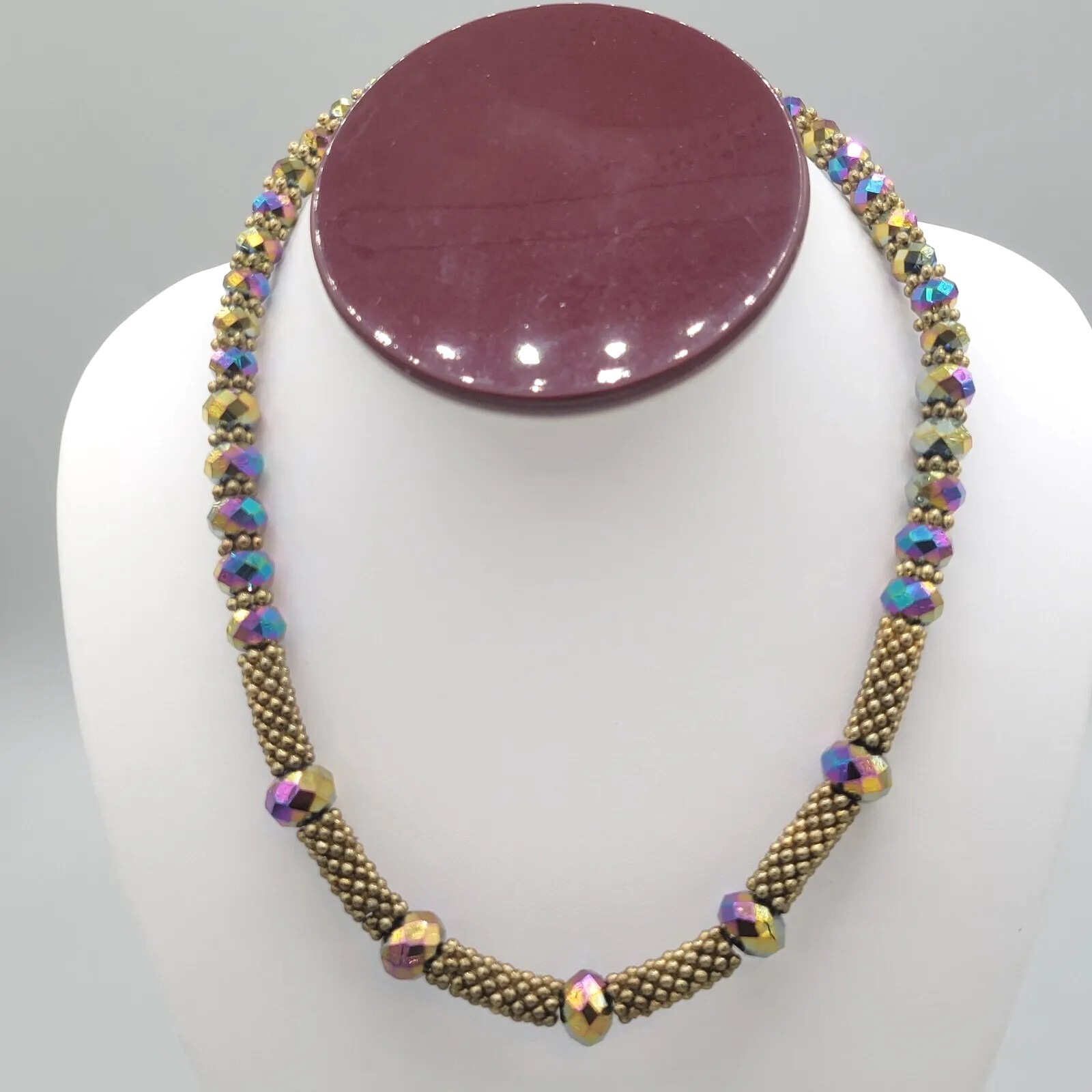 Womens Jewelry Gold Tone Mesh Chain Fashion Necklace AB Multicolor Beads 15 in