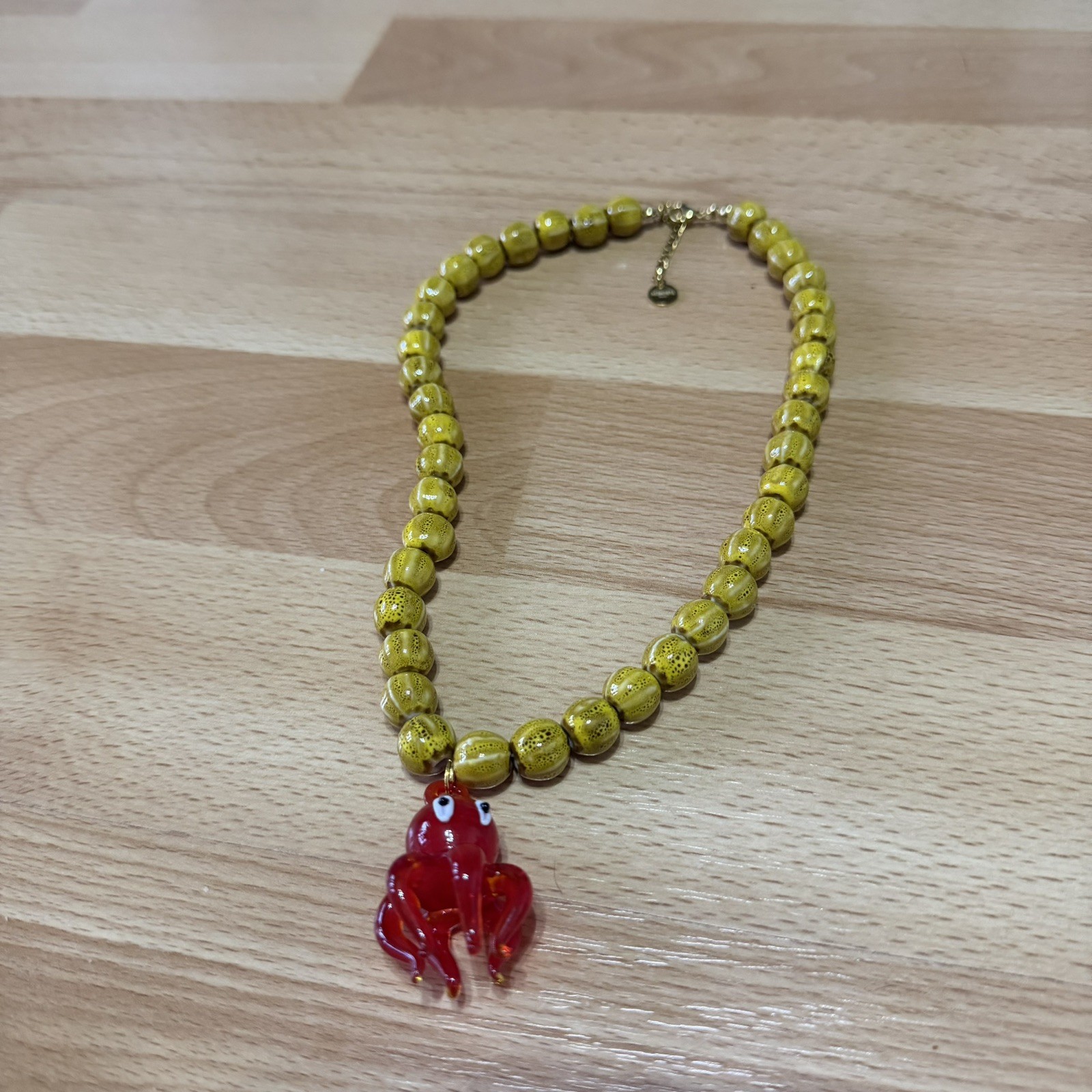 NEW! £85 MINERVA Yellow/ Orange Octopus Ceramic And Glass Necklace 50cm
