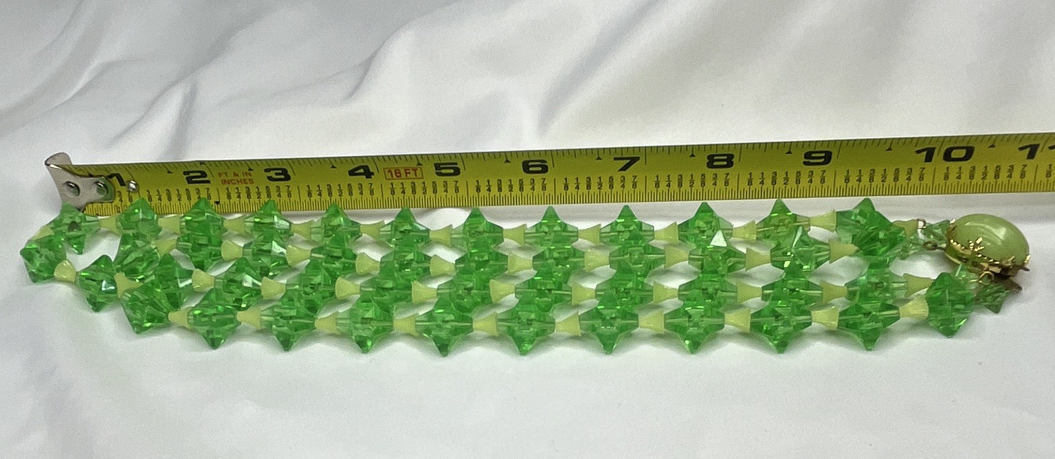 West Germany Green Plastic Beaded Necklace~Signed~ 10 inches Two-Strand