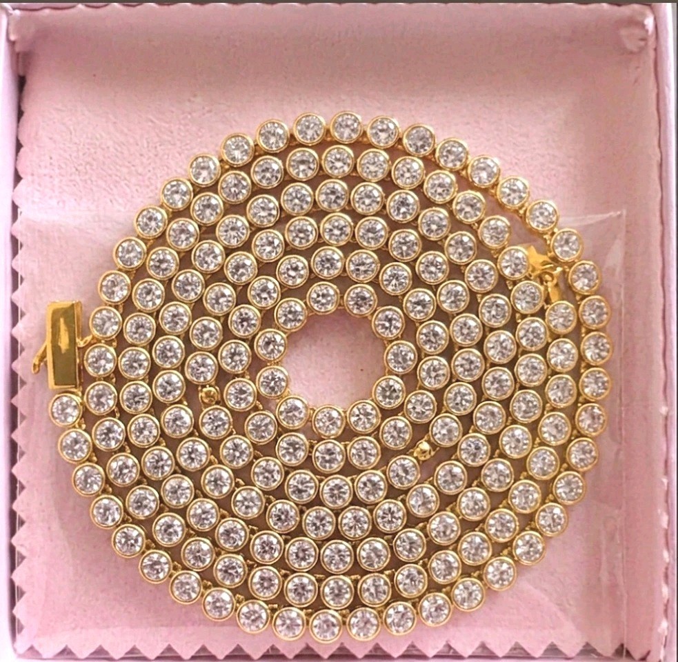 3mm Bezel Tennis Chain Necklace 18k YGP Lab-Created Swarovski Zirconia 18″ Spark