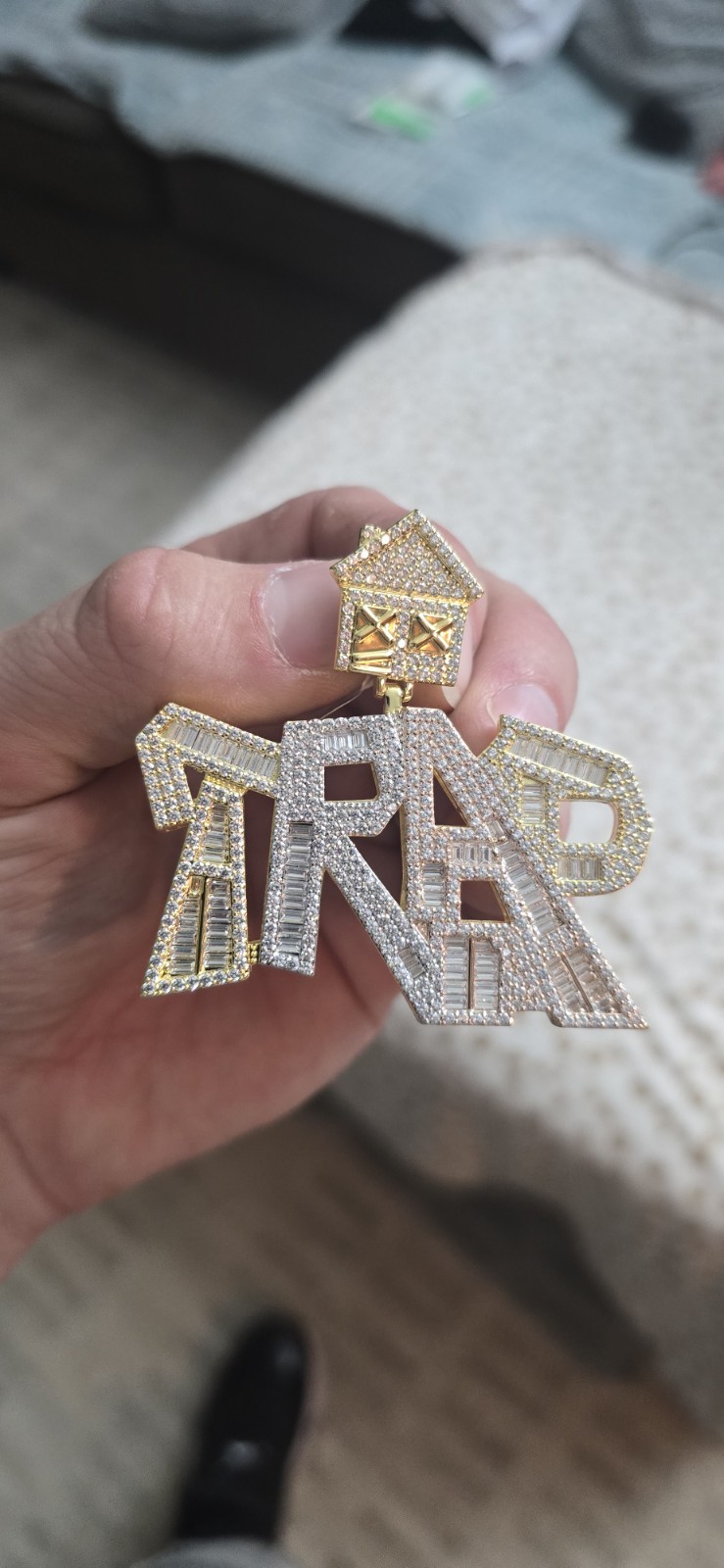 14k Gold Filled TRAP HOUSE Pendant Iced Pavé SIMULATED 5A CZ Baguette Hip Hop