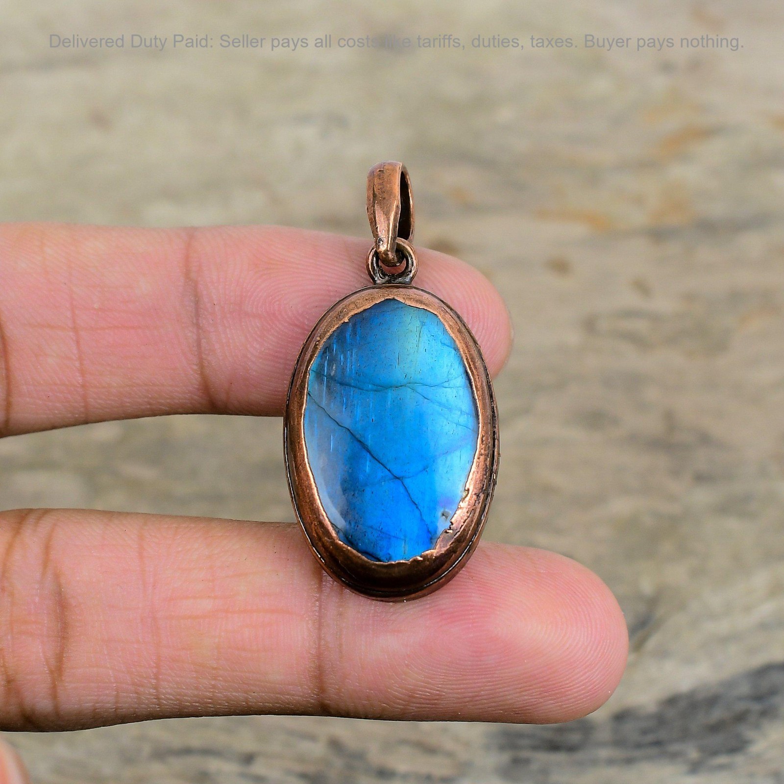 Black Friday Sale Copper Oval Natural Labradorite Ethnic Electroformed Pendant