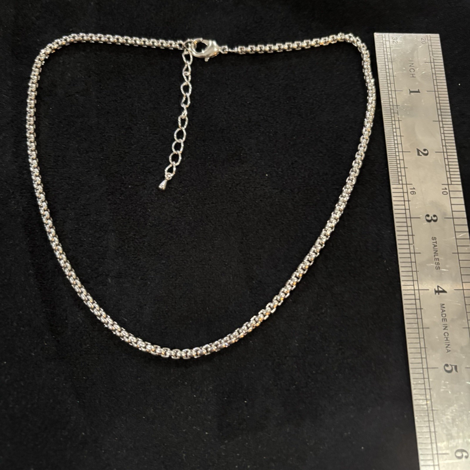 17-19” Silver Tone Box Chain Necklace 3.33mm Adjustable Stainless Steel Unisex