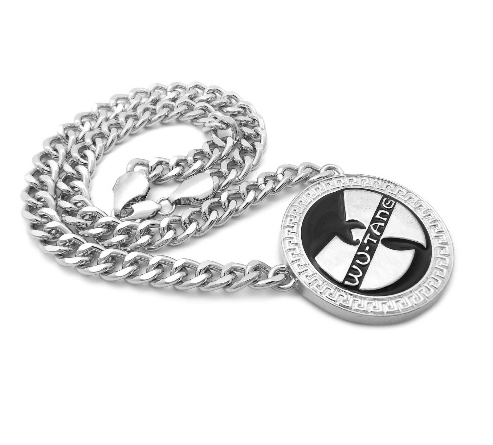 Silver PT Large WU TANG Pendant & 9mm 18″ 20″ 24″ Cuban Chain Hip Hop Necklace