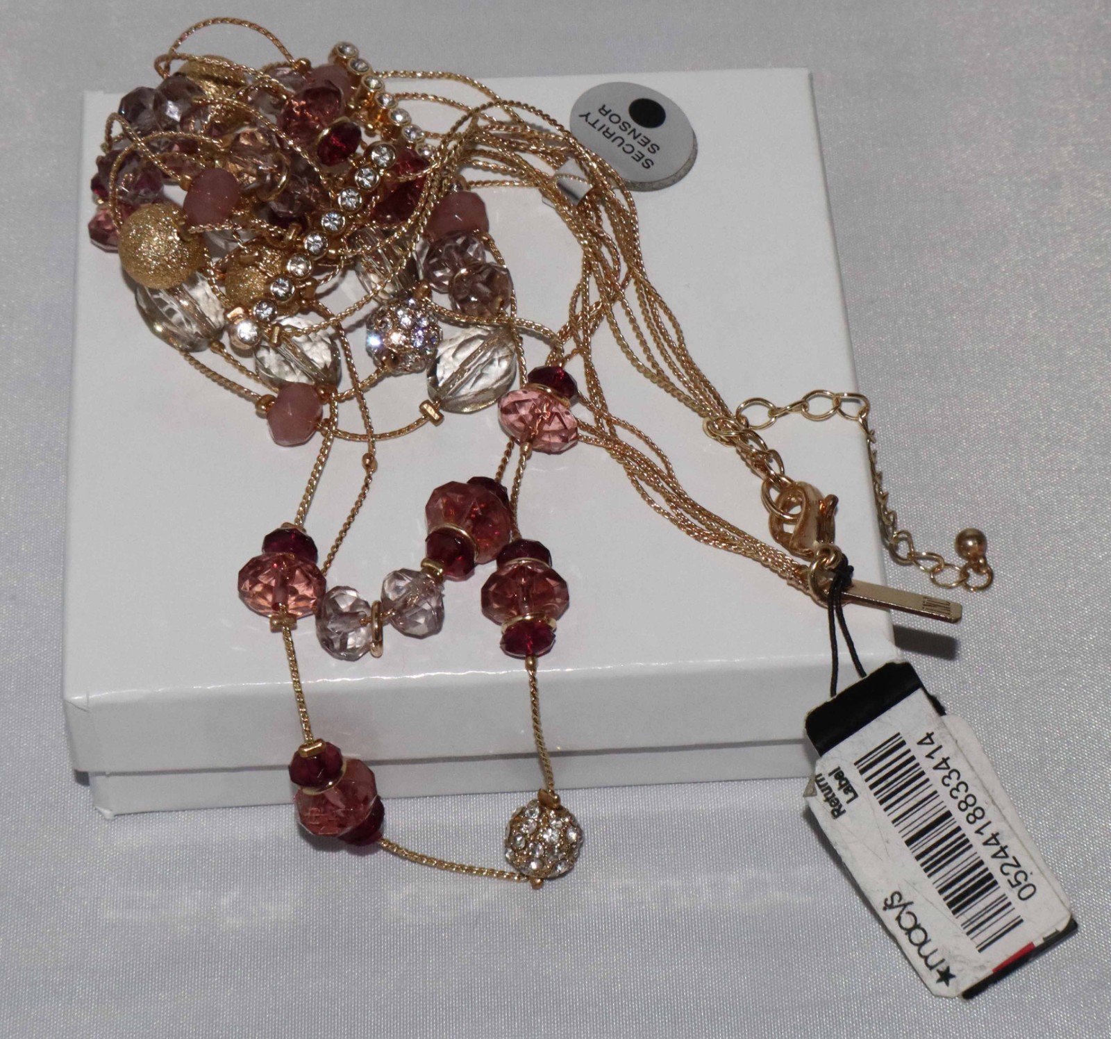 Gold Toned Pink and Clear Multi Layered Fashion Necklace w/tag