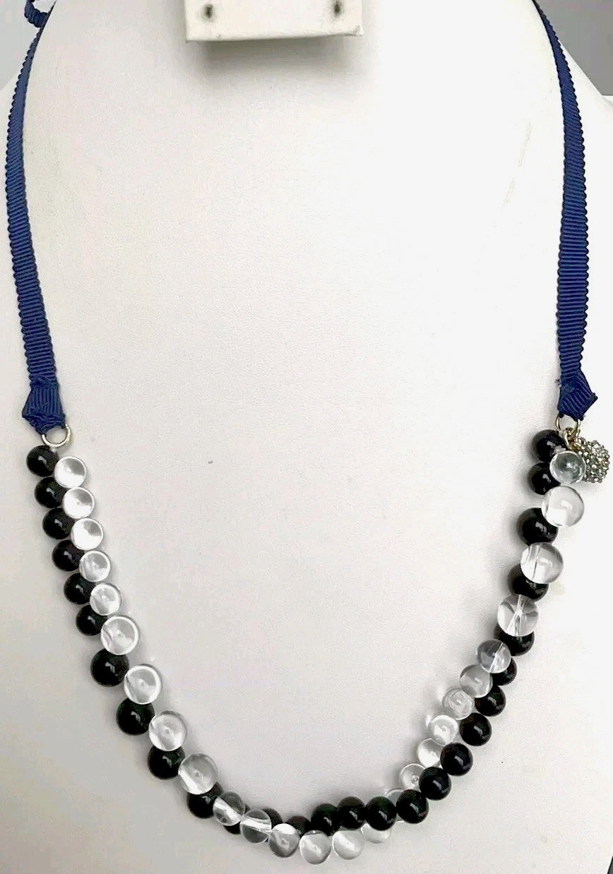 J CREW Bauble Necklace/ Ties In Back/ Blue And Clear Colors