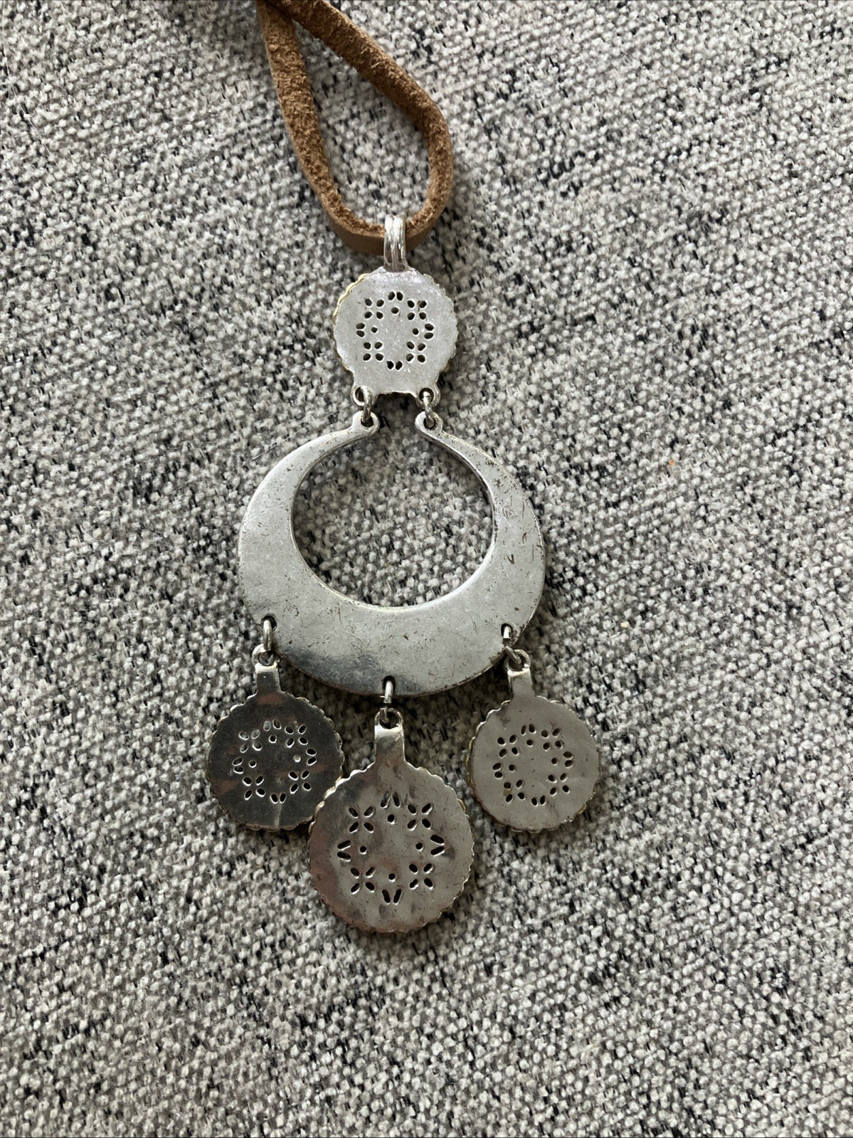 Lucky Brand Leather Cord Silvertone Pendant Necklace