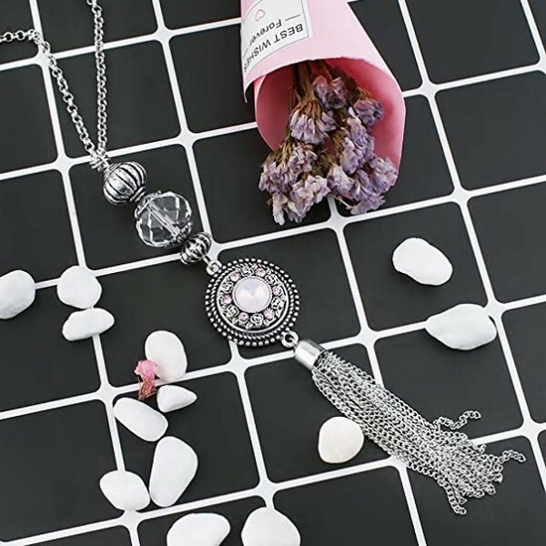 Snap Jewelry Necklace CZ Rhinestone Tassel 32″ fits 18-20mm Ginger Style Charms