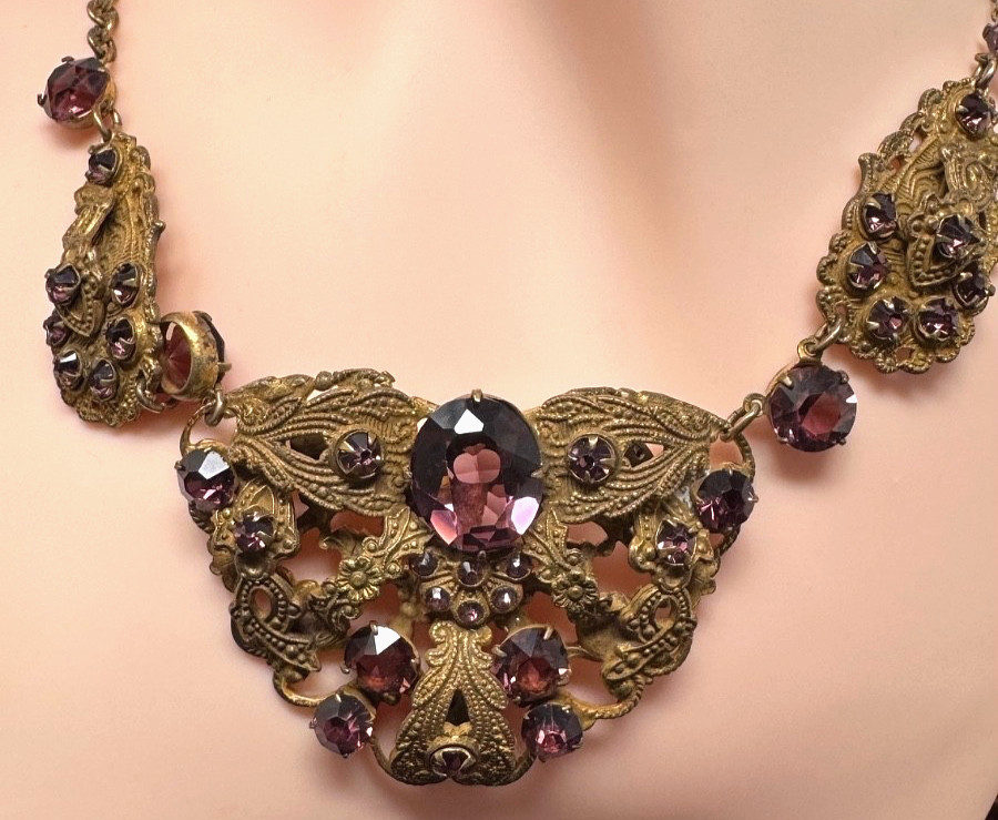 Circa 1837 Beautiful Victorian Rare Amethyst Brass Cannetille Filigree N G2U