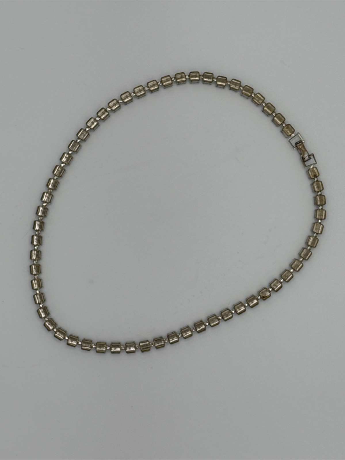 13” Silver Tone Tennis Necklace White / Colorless Rhinestones Costume Choker