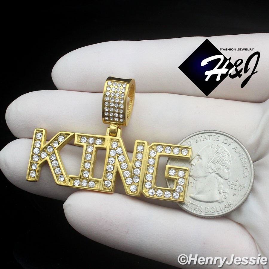 MEN’s Stainless Steel ICY Bling CZ Gold Plated HipHop “KING” Letter Pendant*G148