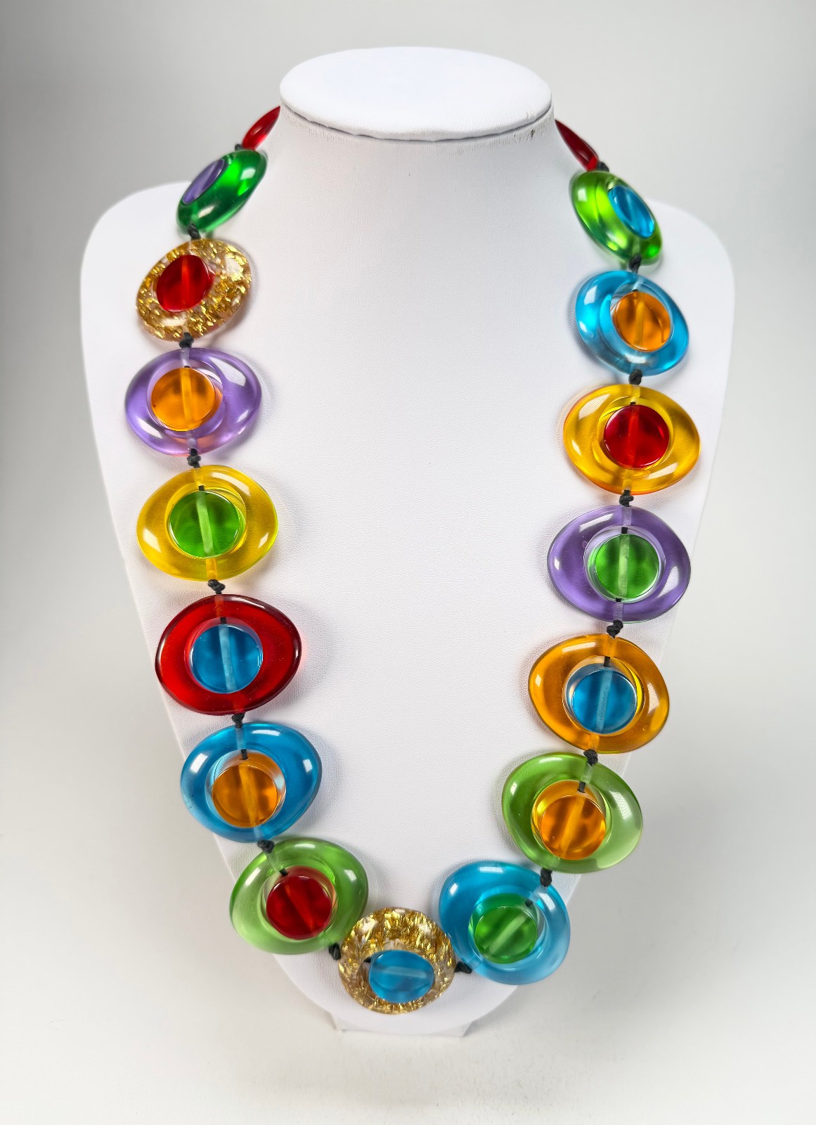 Jackie Brazil “Saturn” Transparent Summer Mix Disk / Cylinder Long 75cm Necklace