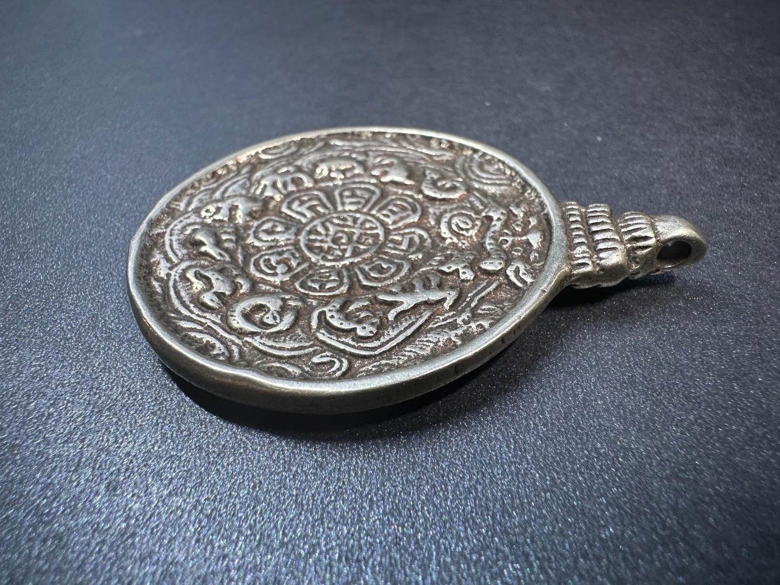 Nepal Tibet Buddhist White Copper Black Mahakala Talisman Pendant | NinePalace