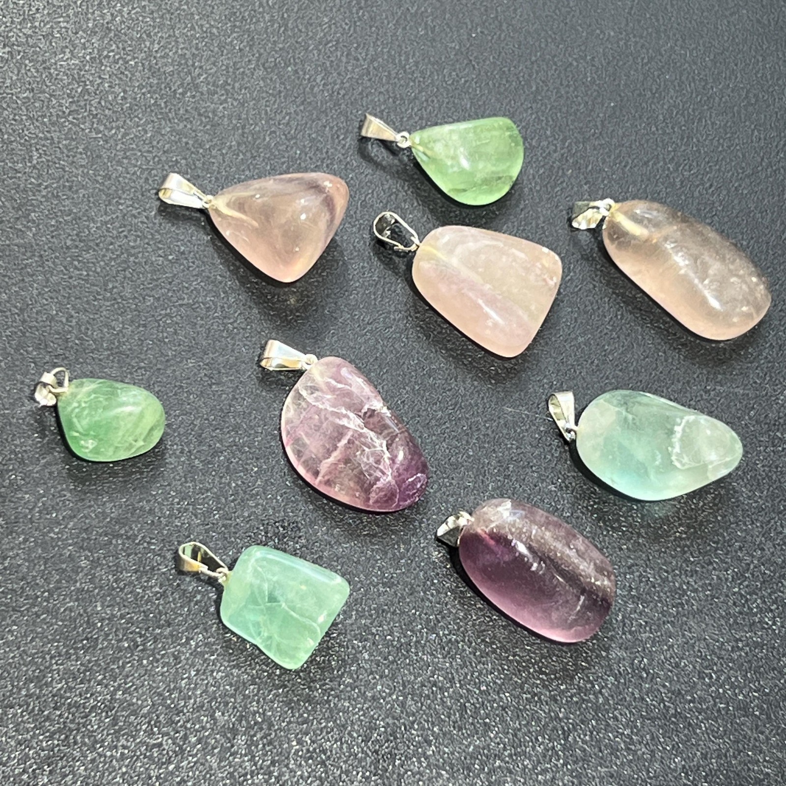 Petite Fluorite Crystal Pendant (Silver Bail) Gemstone Jewelry Beads Charm