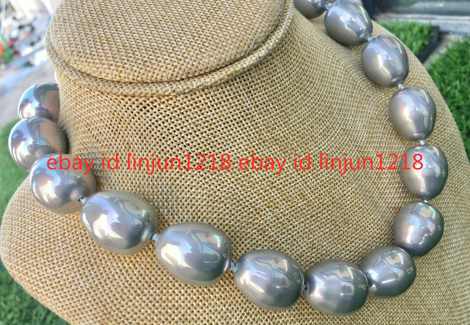 HUGE LARGE FASHION 20MM SOUTH SEA GRAY BAROQUE SHELL PEARL NECKLACE 18-36