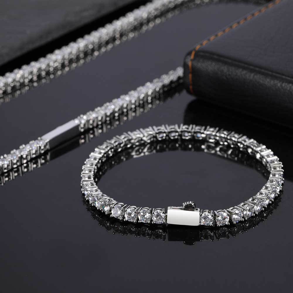 Hip Hop Tennis Chain Necklace 18K Real Gold Plated Full 5A Zircon Spring Clasp