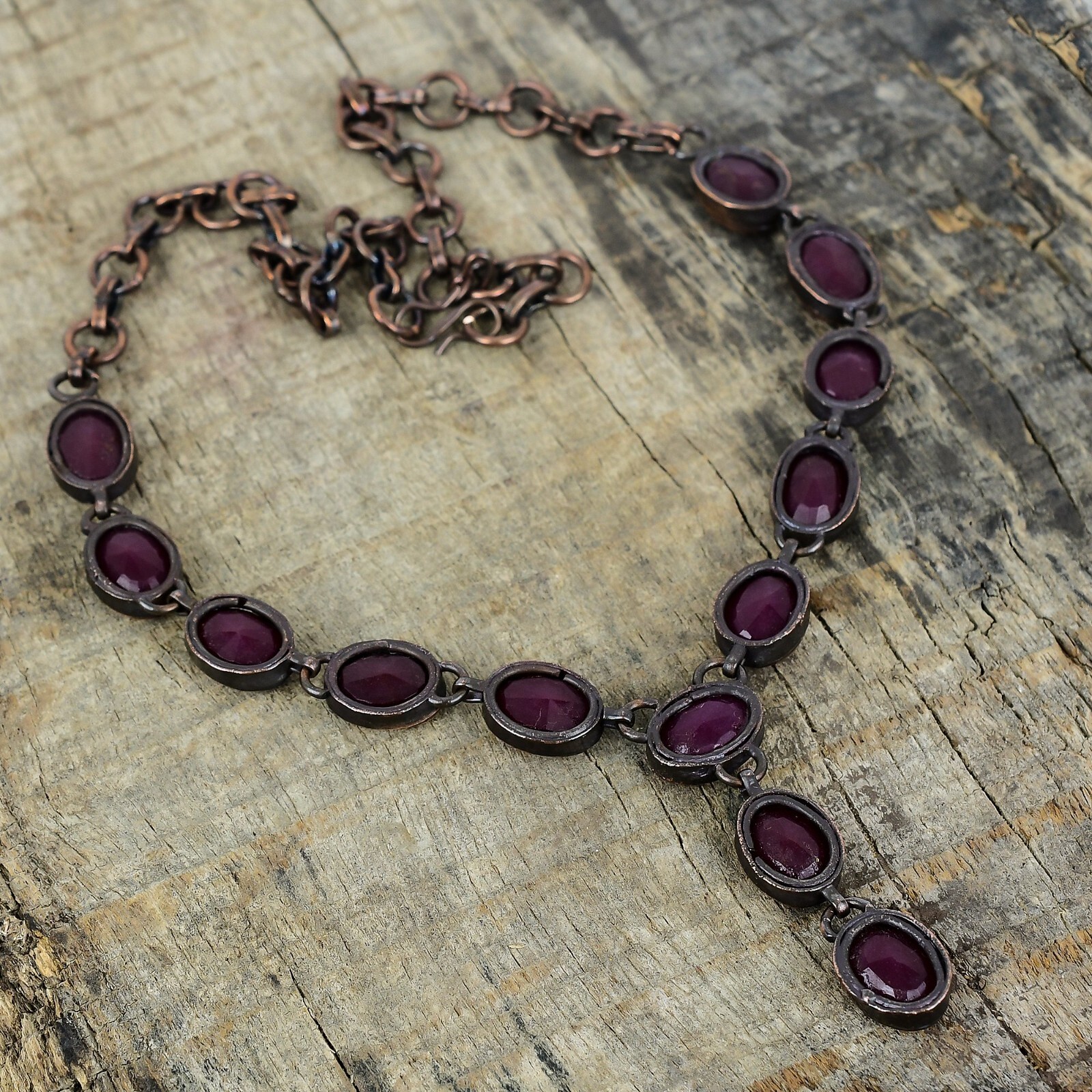 Kashmir Rubi Gemstone Copper Electroformed Chain Engagement New Necklace Jewelry