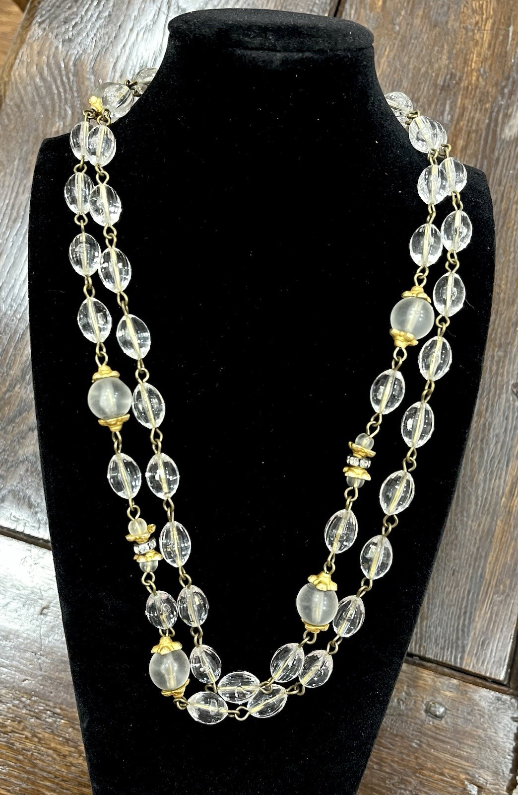 Vintage Margherita Buonanno Necklace Lucite And Gold Tone, 23” Drop