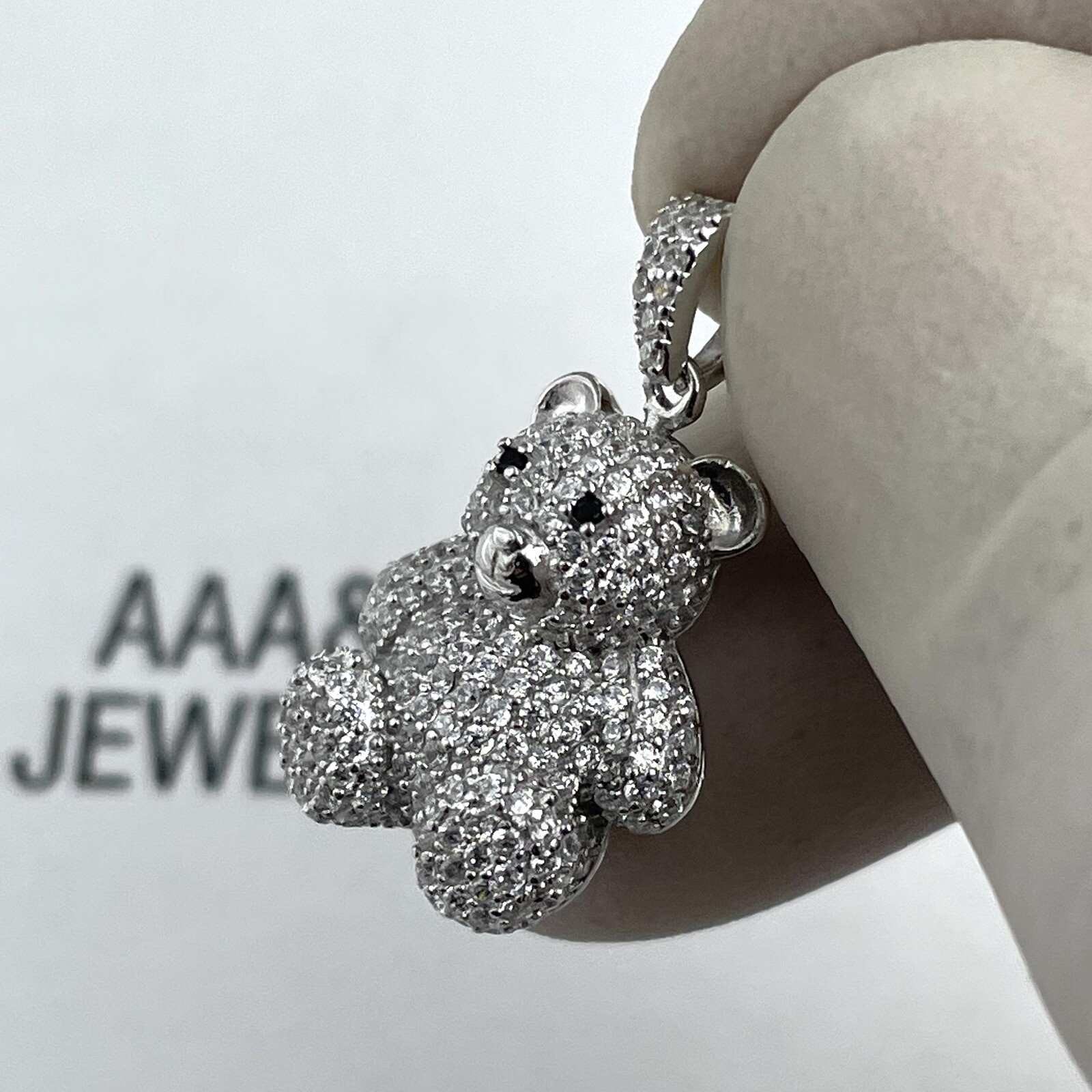 925 Solid Sterling silver Cubic Zirconia Teddy Bear Pendant