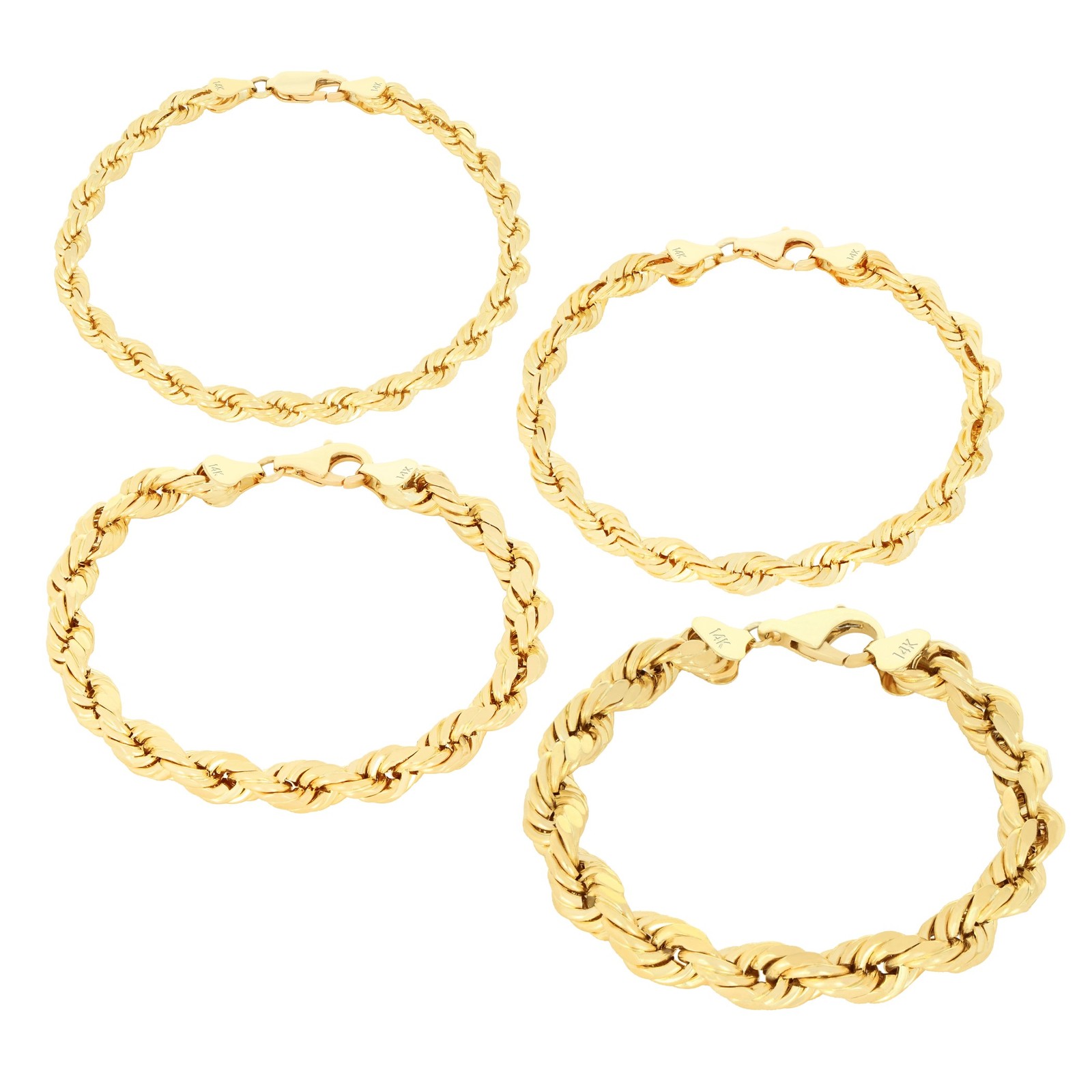 10K Yellow Gold 1mm-8mm Solid Diamond Cut Rope Chain Bracelet 7″ 7.5″ 8″ 8.5″ 9″