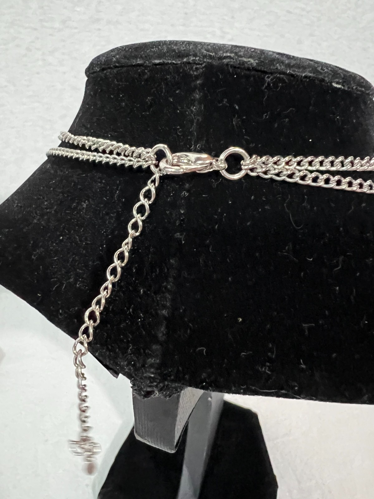 Swarovski Neckless Two Tier Colorless Crystal Beads Tear Drop Silver Chain 9″