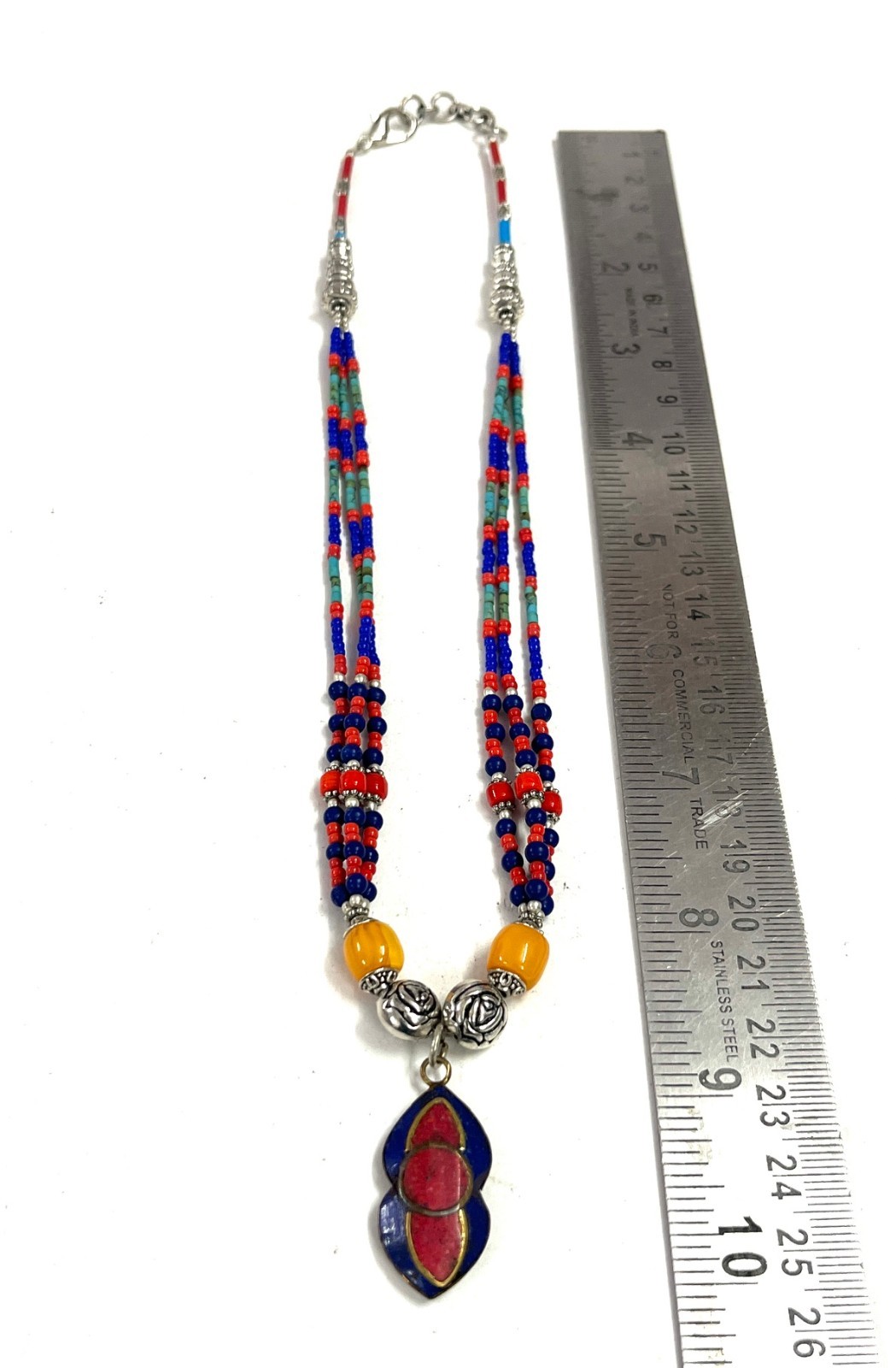 Red Coral Lapis Gemstone Tibetan Style Handmade Necklace Jewelry, 17 Inch Adjst