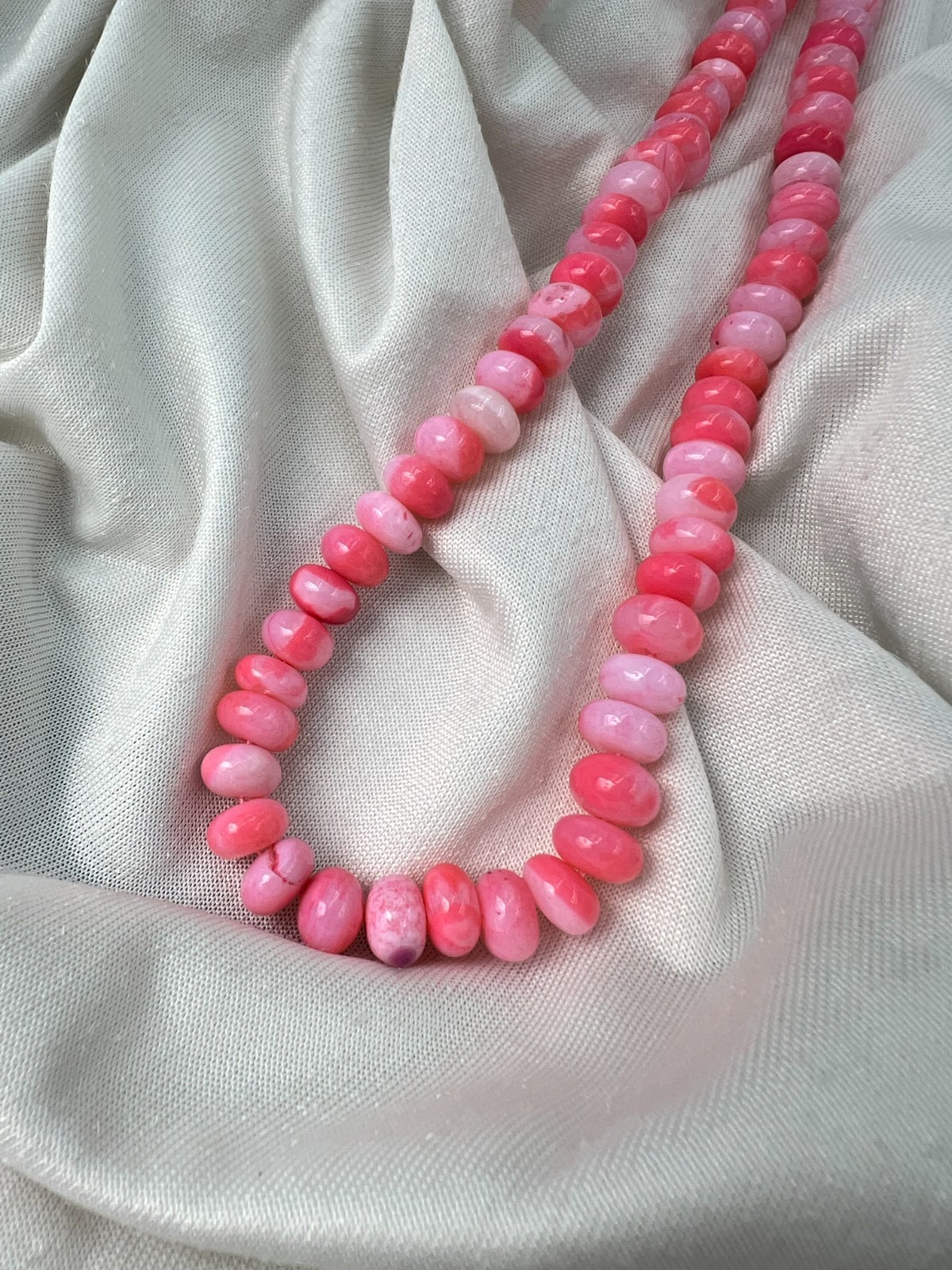 Natural Pink Opal Rondelle Beads Multi Shade Gemstone Strand 16” Necklace
