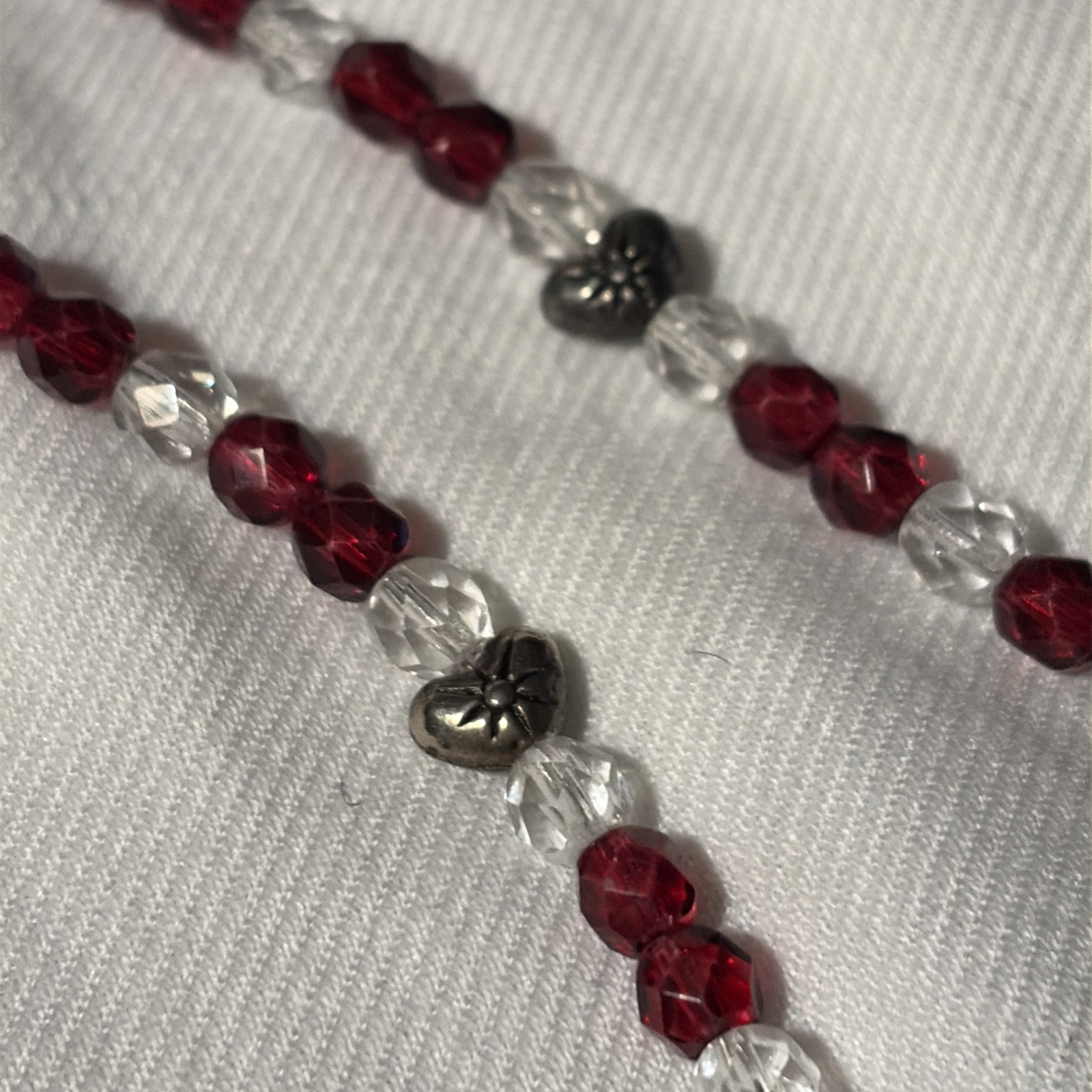 Love! Heart Red Clear Crystal Faceted Beaded Strand Necklace Toggle Closure 21″