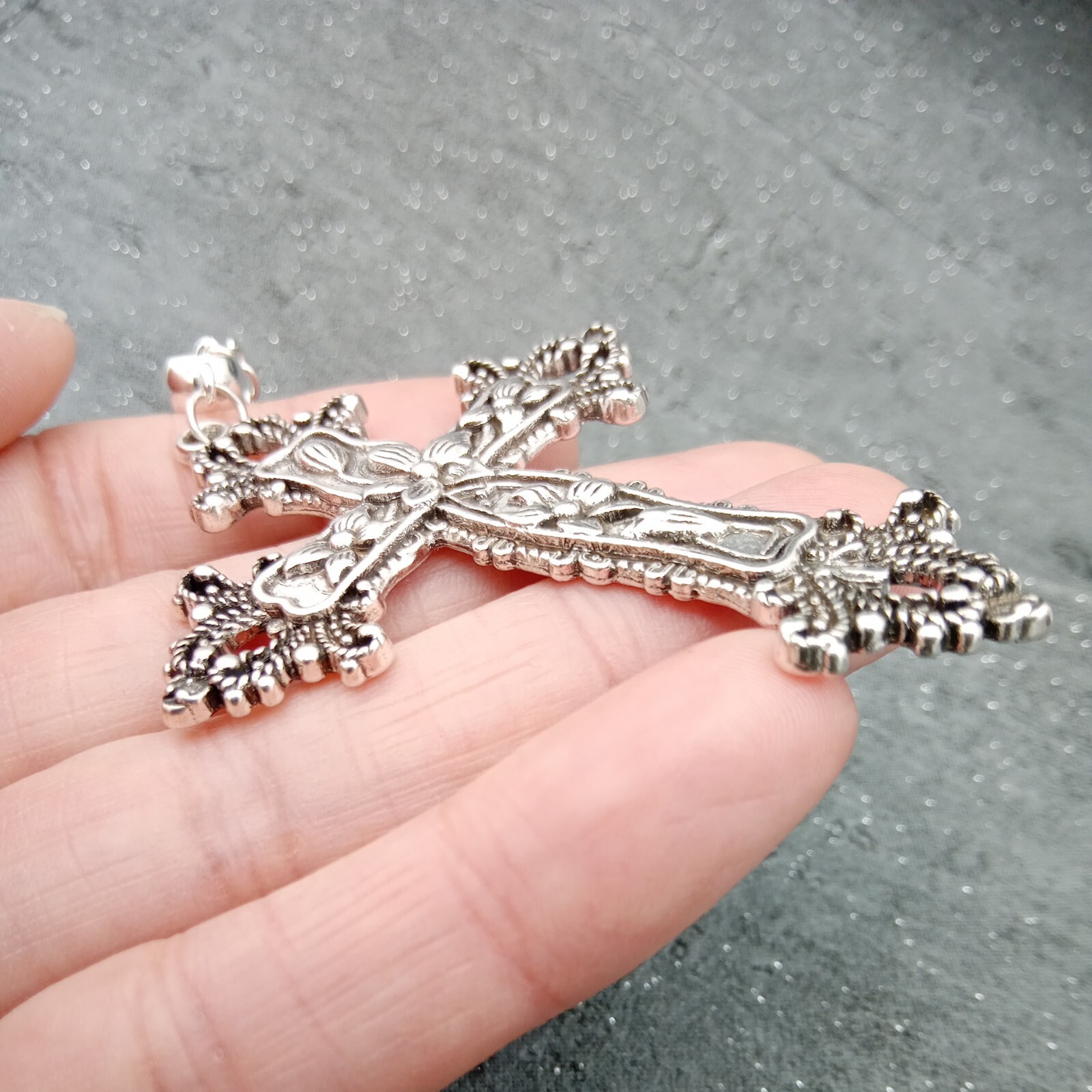 Huge Very Long ornate CROSS Necklace 90cm/36″ chain Large Big Religious Rock