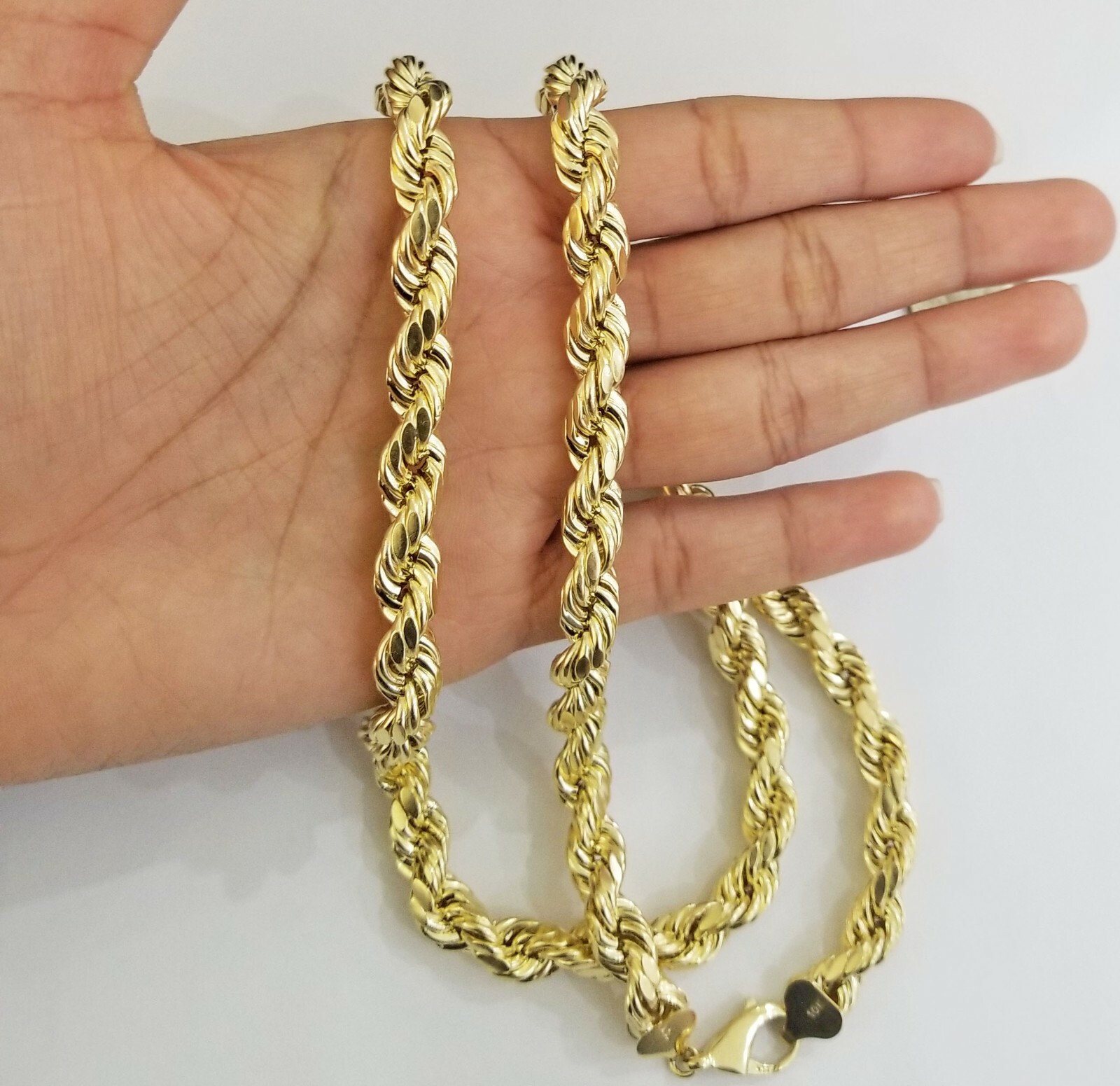 REAL 10k Yellow Gold Rope Chain Necklace 10mm 26″
