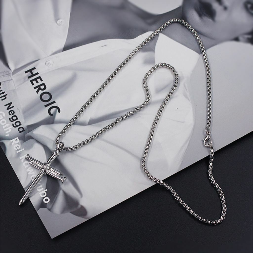 Stainless Steel Male Jesus Christ Nail Cross Crucifix Pendant Necklace Chain USA