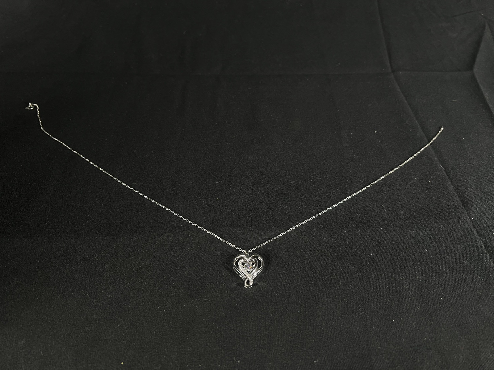 SAI Sterling Modern Heart Shape & Wiggle Rhinestone Pendant On Sterling Chain