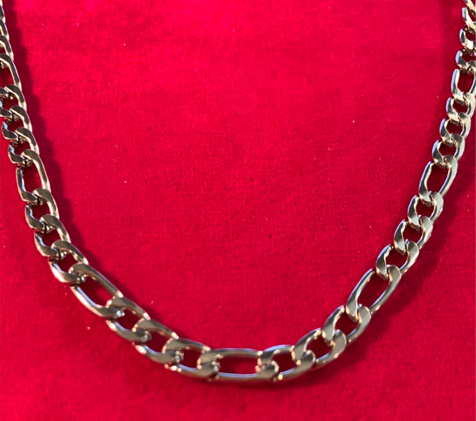 24 inch 5MM STAINLESS STEEL SILVER FIGARO NECKLACE WITH DESIGNER CLASP