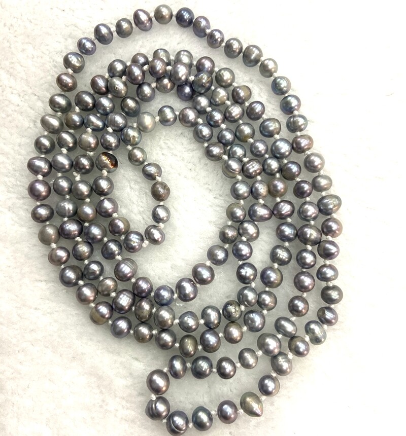 6-7mm Genuine Natural Gray Pearl Necklace Real Freshwater Pearl 46 inch