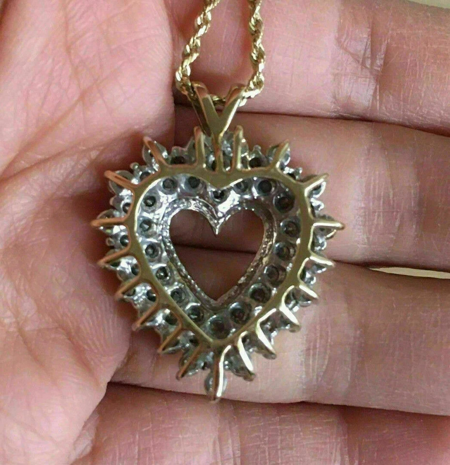 2 Ct Round Cut Simulated Diamond Cluster Heart Pendant 14k Yellow Gold Finish