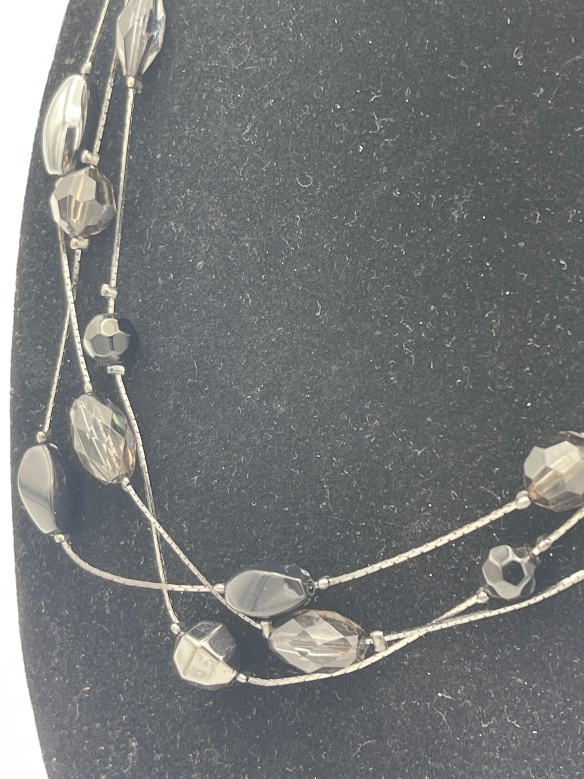 Multi-Strand Silver-Tone & Glass Bead Necklace Black/Grey Faceted Beads