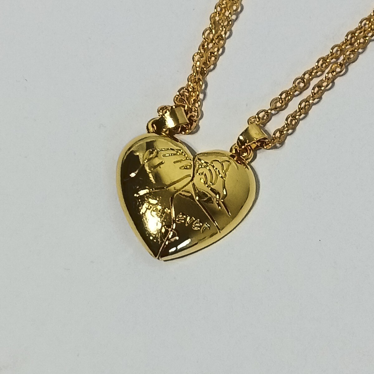 Couples Forever Heart Pendant Necklace Brass Plated Gold One Size