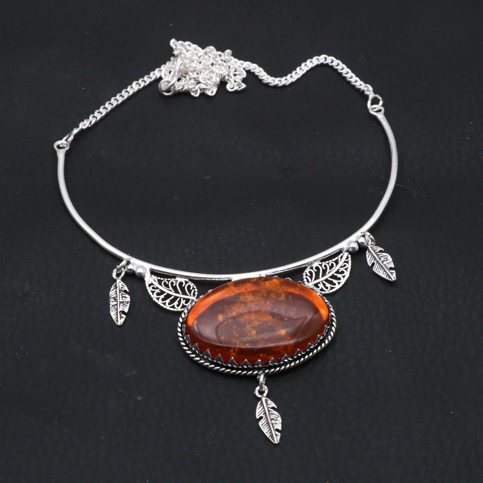 Baltic Amber Gemstone .925 Sterling Silver Handmade Jewelry Necklace 18-20″