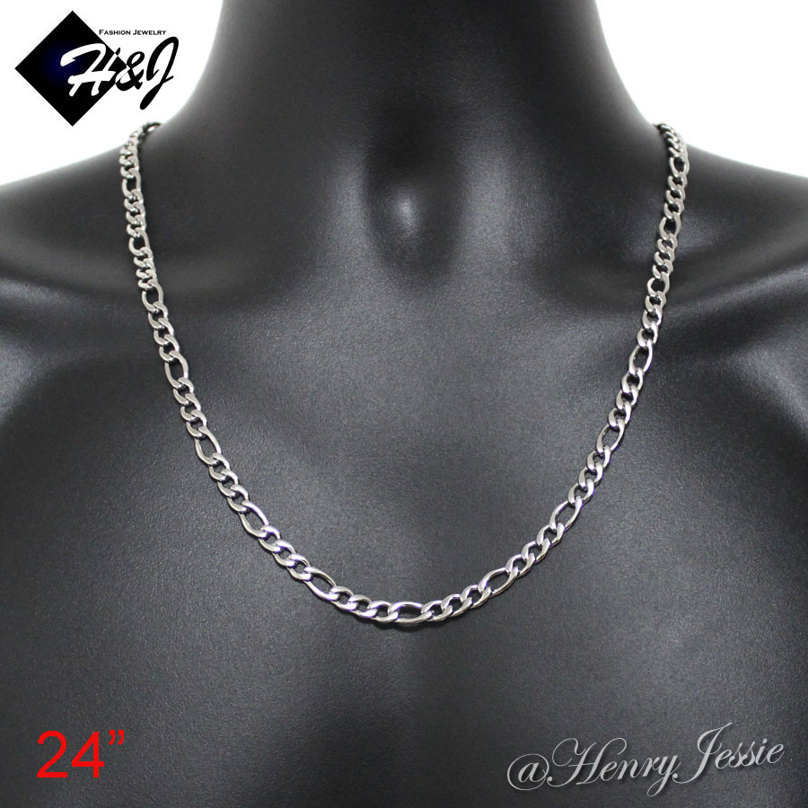 18-40″MEN’s Stainless Steel 6mm Silver Figaro Link Chain Necklace